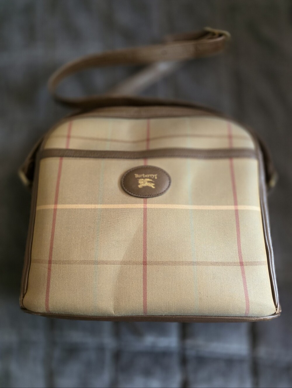 Burberry Tan Check Messenger Bag with Brown Trim